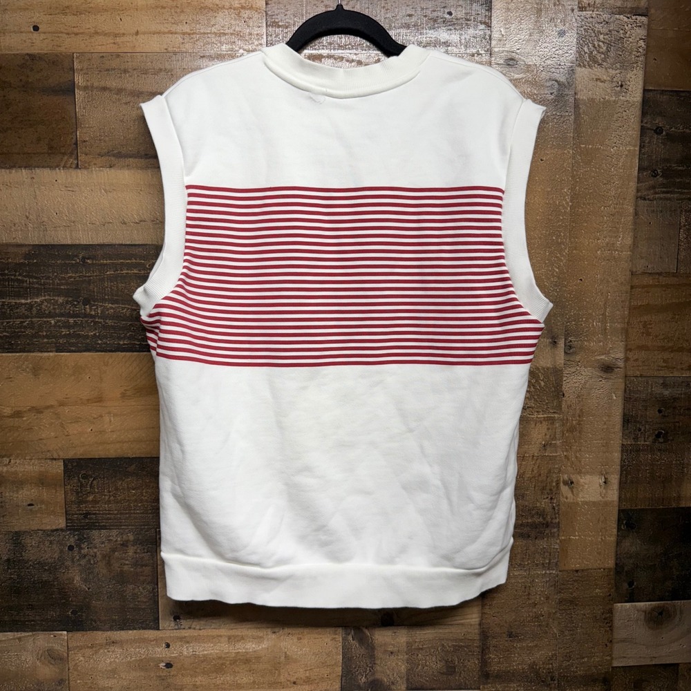 Adidas Vest Sweatshirt White Red Stripe V Neck Athletic Mens L - Picture 6 of 8